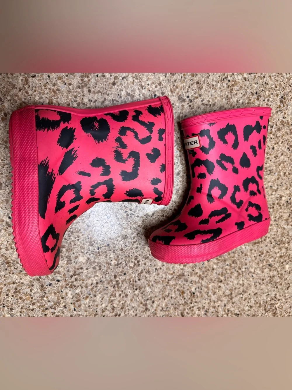 Hunter First Children's Classic Hot Pink Leopard Print Rain Boots